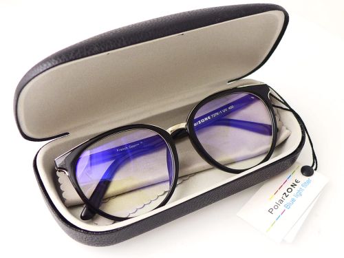 Okulary z niebieskim filtrem polarzone 727k czarne zerówki w twardym czarnym etui