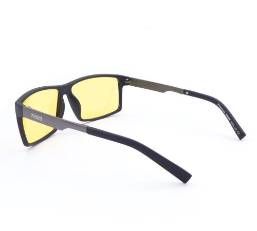 okulary do jazdy nocą z żółtą soczewką, ustawione bokiem, zausznik