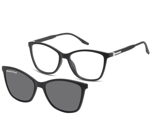Damskie oprawki Sunoptic TRC-186 kocie oko czarne matowe z nakładką polaryzacyjną UV400