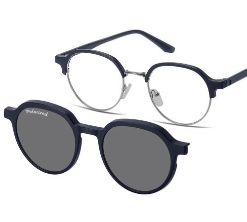 Niebieskie oprawki Sunoptic MC94B z nakładką przeciwsłoneczną clip-on polarized